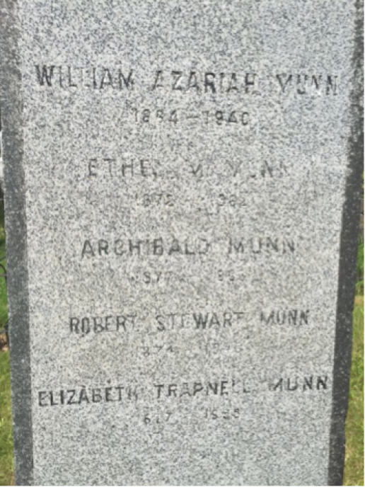 W.A. Munn gravesite memorial, 2018. Author photograph.